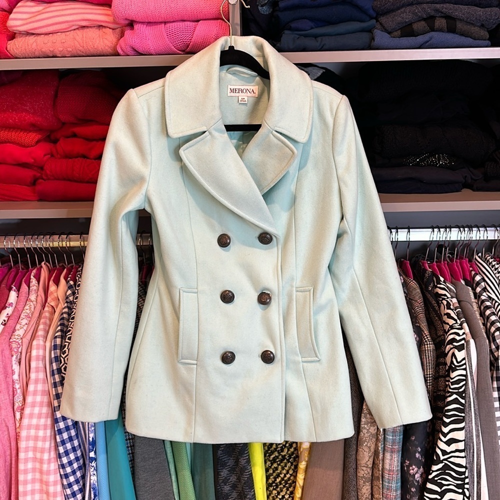 Merona light sage colored pea coat size S